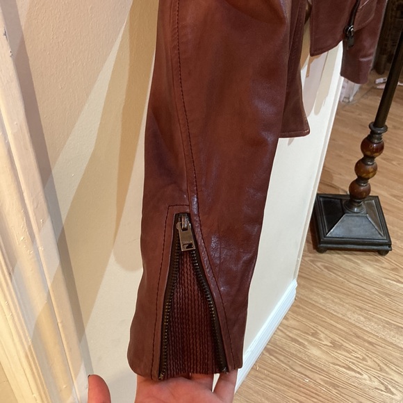 DONNA Lamarque Iconic Leather Biker Jacket Brown size XS - Picture 4 of 8